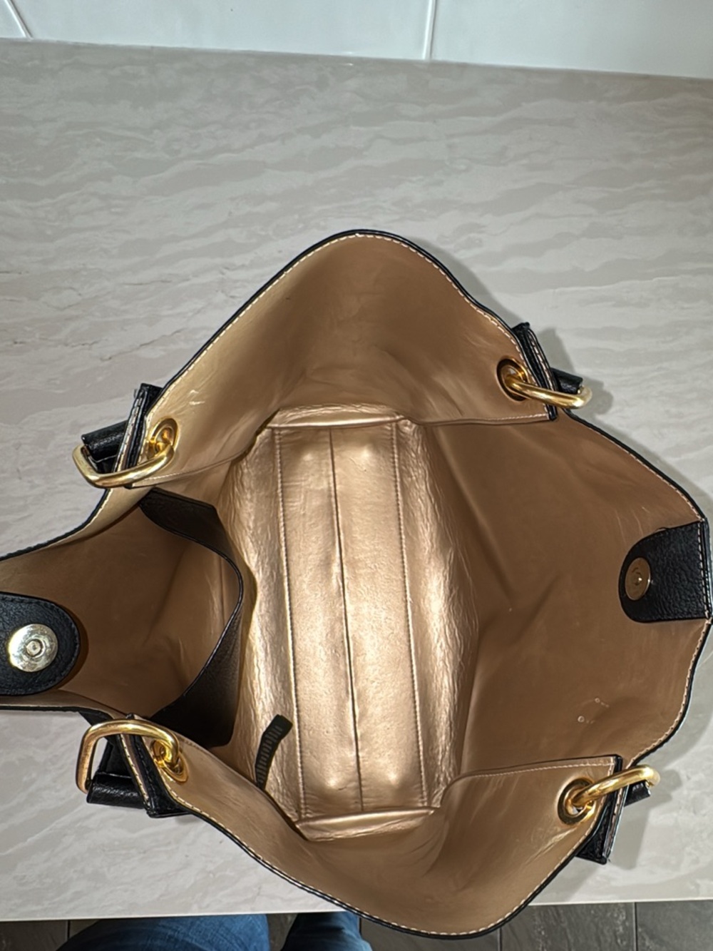 Ralph Lauren Black Leather Tote with Gold Accents - Picture 6 of 6